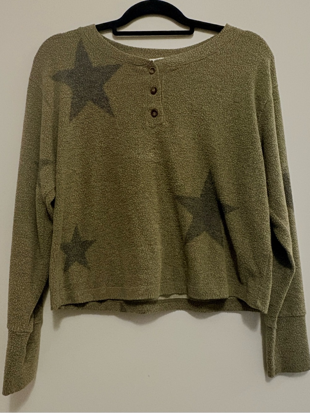 Free People Olive Green Star Henley Pullover